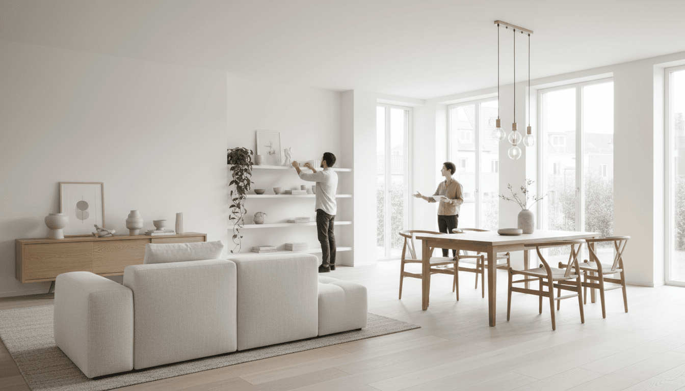Bright, clean living room with white sofa and natural light